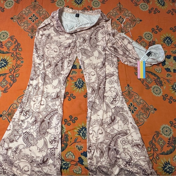 SHEIN XL Flare pants and crop top matching set sun and moon, hippie, bohemian - Picture 4 of 6